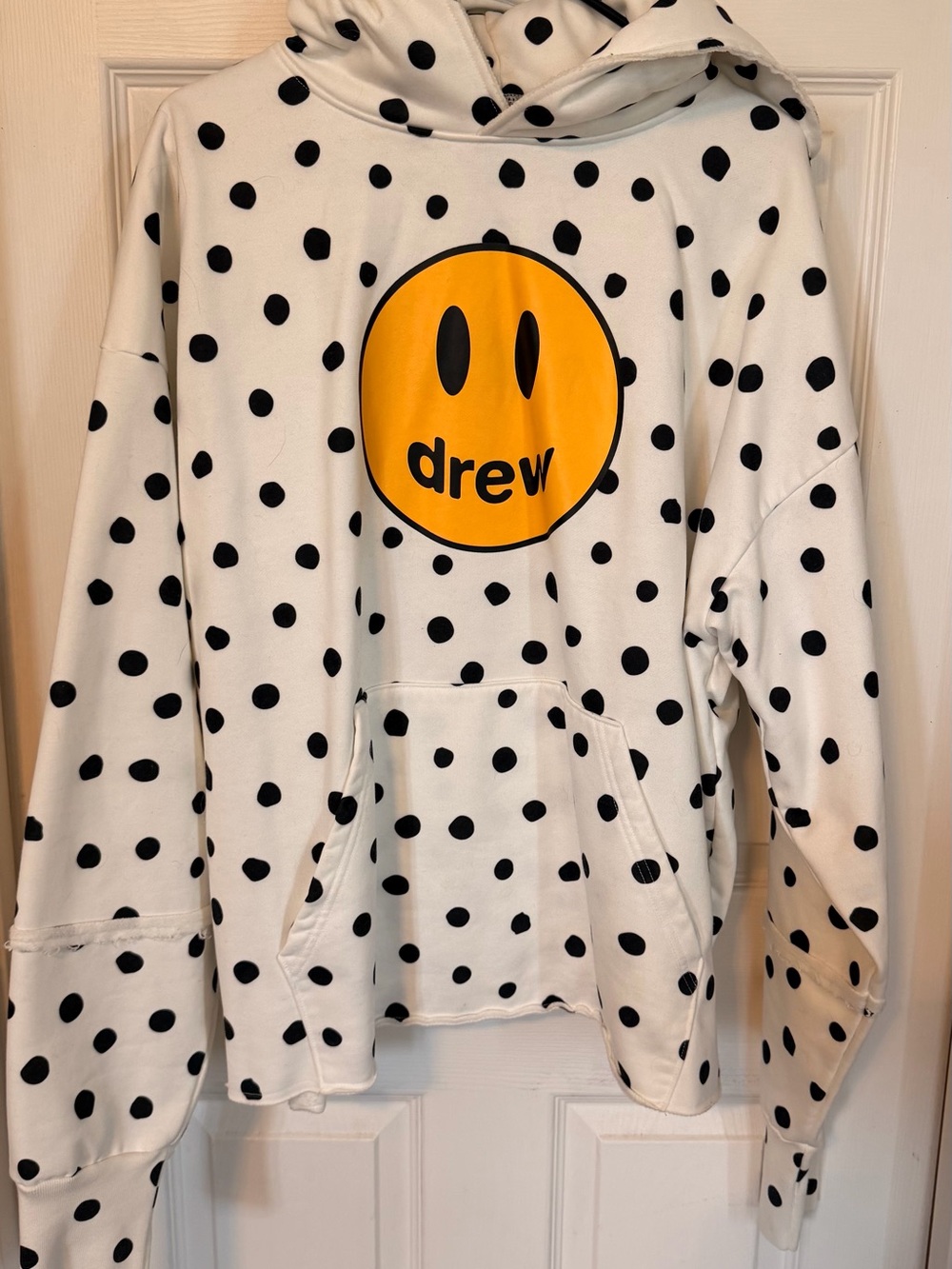 drew house White Polka Dot Hoodie with Yellow Smiley